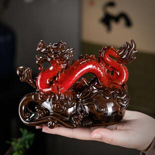 紫砂窑变釉祥龙茶宠摆件可养龙龟摆件茶具配件桌台小摆件茶艺