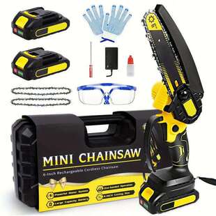 迷你手持锂电锯6寸充电式伐木电链锯园林工具电动修枝锯链锯跨境