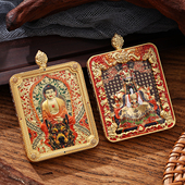 西藏扎基拉姆药师佛黄黑财神唐卡吊坠