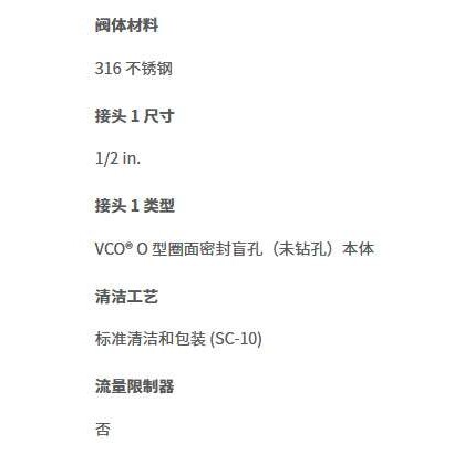 世伟洛克 SS-8-VCO-1-BL不锈钢O型圈面密封接头盲孔本体1/2 in.