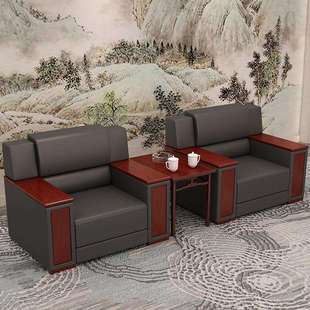 办公室商务沙发贵宾接待会议会堂会客厅简约布皮艺单人位茶几组合