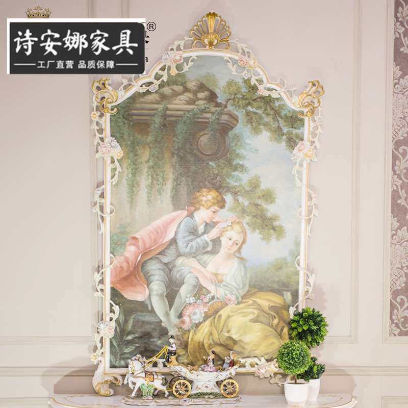 法式新古典玄关柜意式半弧形实木门厅柜彩色玄关镜子