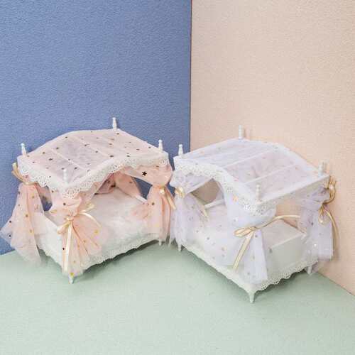 1:12娃娃屋dollhouse迷你家具卧室微场景模型梦幻星月网纱公主床