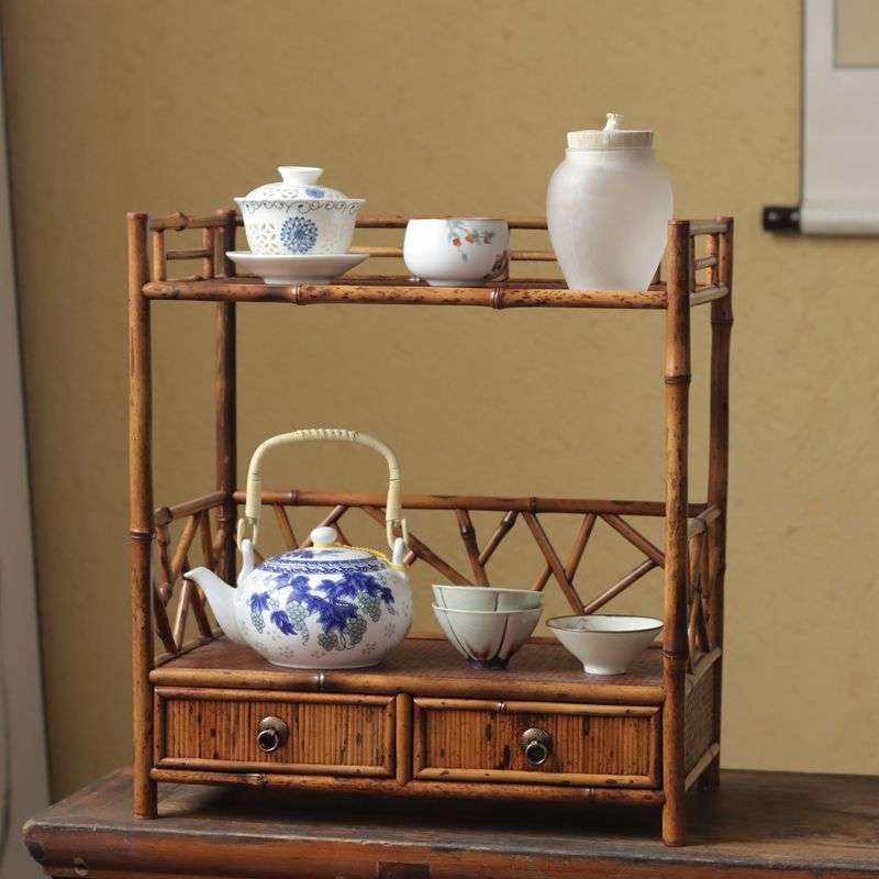 香竹茶棚 文玩老珠子首饰收纳架展示架 茶艺空间竹制家具古香抽屉