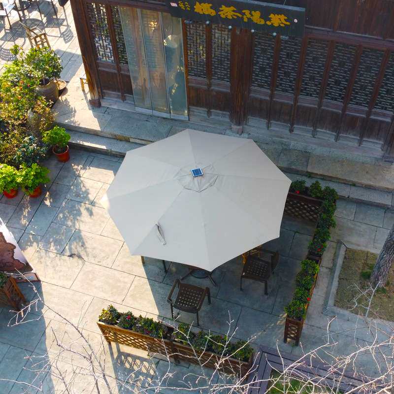直杆太阳能灯条伞户外庭院花园伞民宿酒店休闲伞大号3米圆摆摊伞
