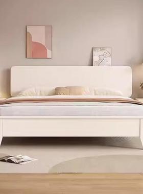 北欧白色实木床1.5m单人床现代简约风家用主卧1.8m双人大床储物床