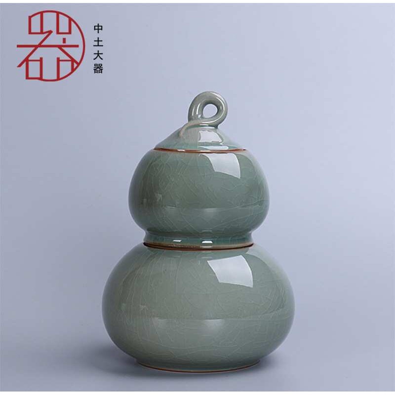 厂家直销 哥窑茶叶罐南瓜大号双层陶瓷密封罐储物罐