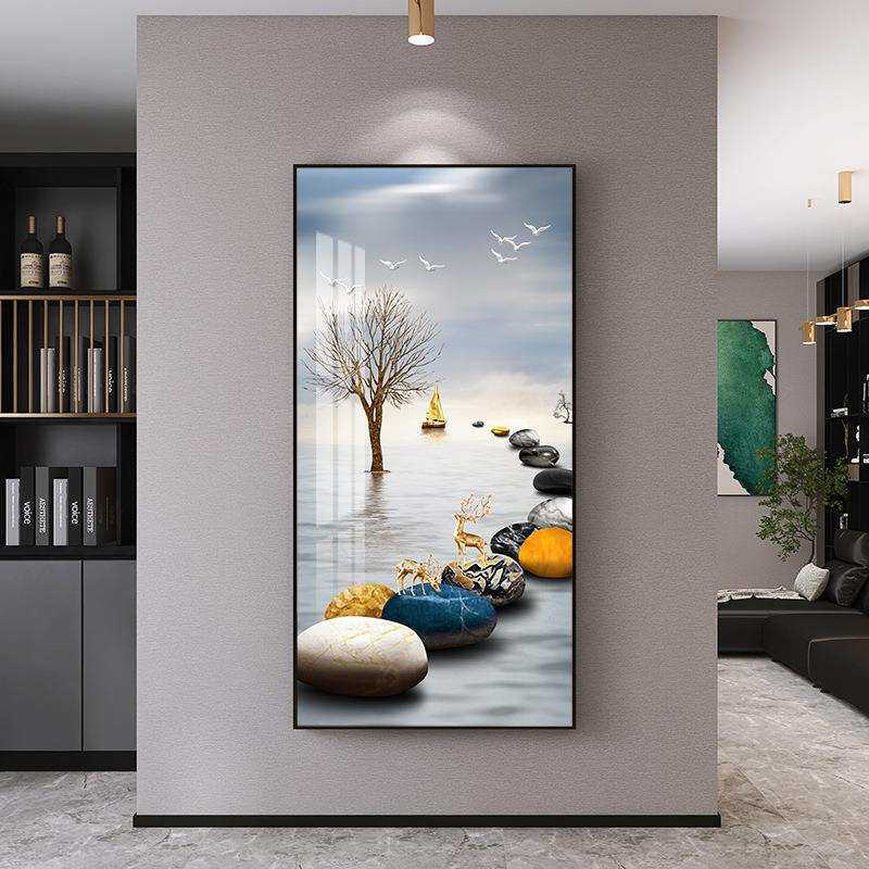 玄关装饰画现代简约入户客厅走廊壁画轻奢风过道竖版进门高端挂画