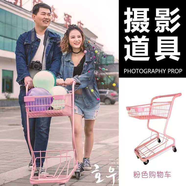超市购物车双层夹娃娃机摆地摊拍照粉色零食店日式手推车便携家用