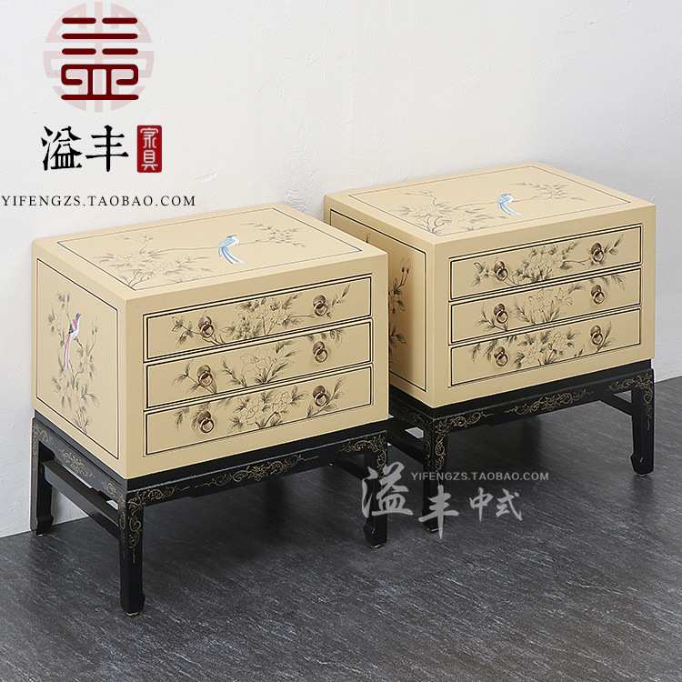 新古典中式彩绘斗柜储物柜收纳床头柜子仿古实木玄关装饰高端家具