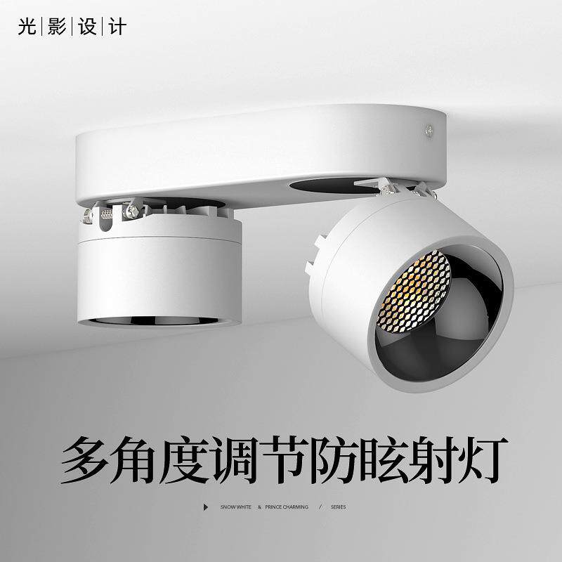 明装射灯双头可调角度斗胆灯两头cob防眩灯吸顶免开孔筒灯无主灯
