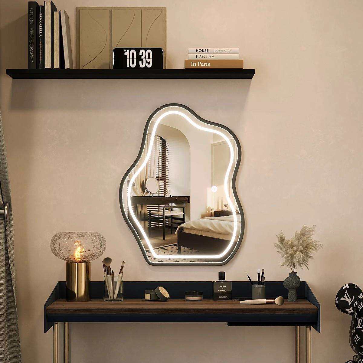 云朵梳妆镜复古化妆镜壁挂主卧梳妆台镜子桌面挂墙式带灯发光镜子