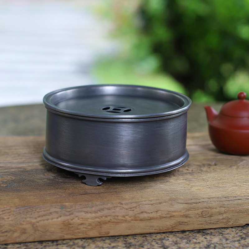 颜吉利传统锡茶盘圆形壶承紫砂壶锡干泡台小茶船茶池潮汕仿古锡器