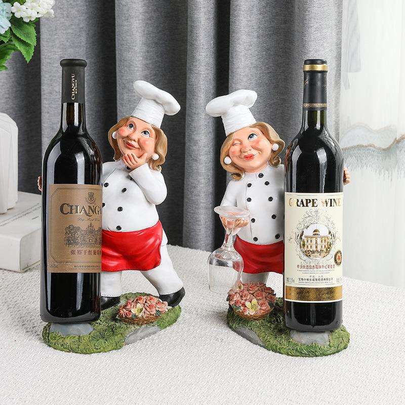 欧式创意红酒架子女厨师桌面摆件酒柜酒吧咖啡厅蛋糕店餐厅装饰品