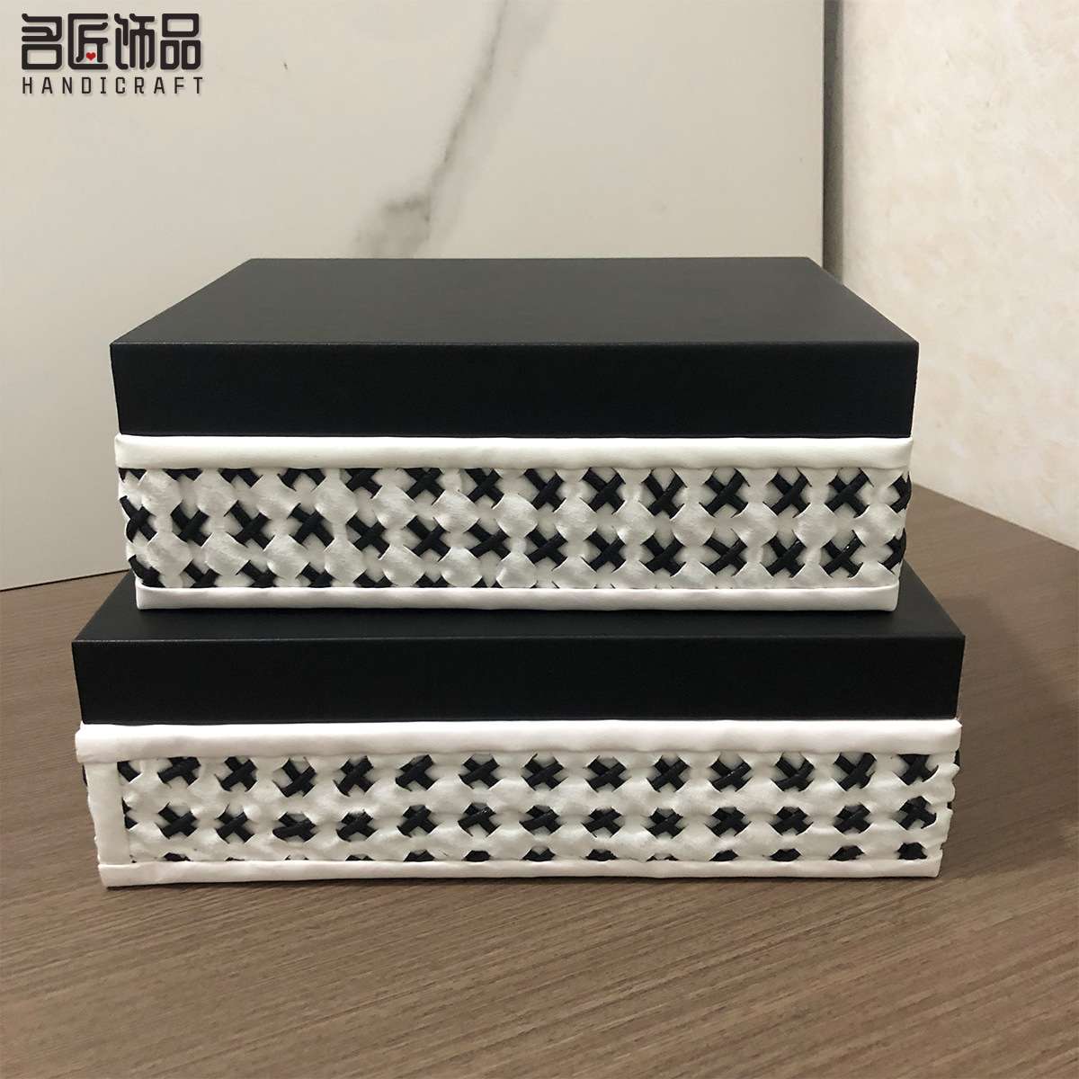 新中式手工编织皮革装饰盒摆件轻奢工艺品女生首饰收纳桌面摆设