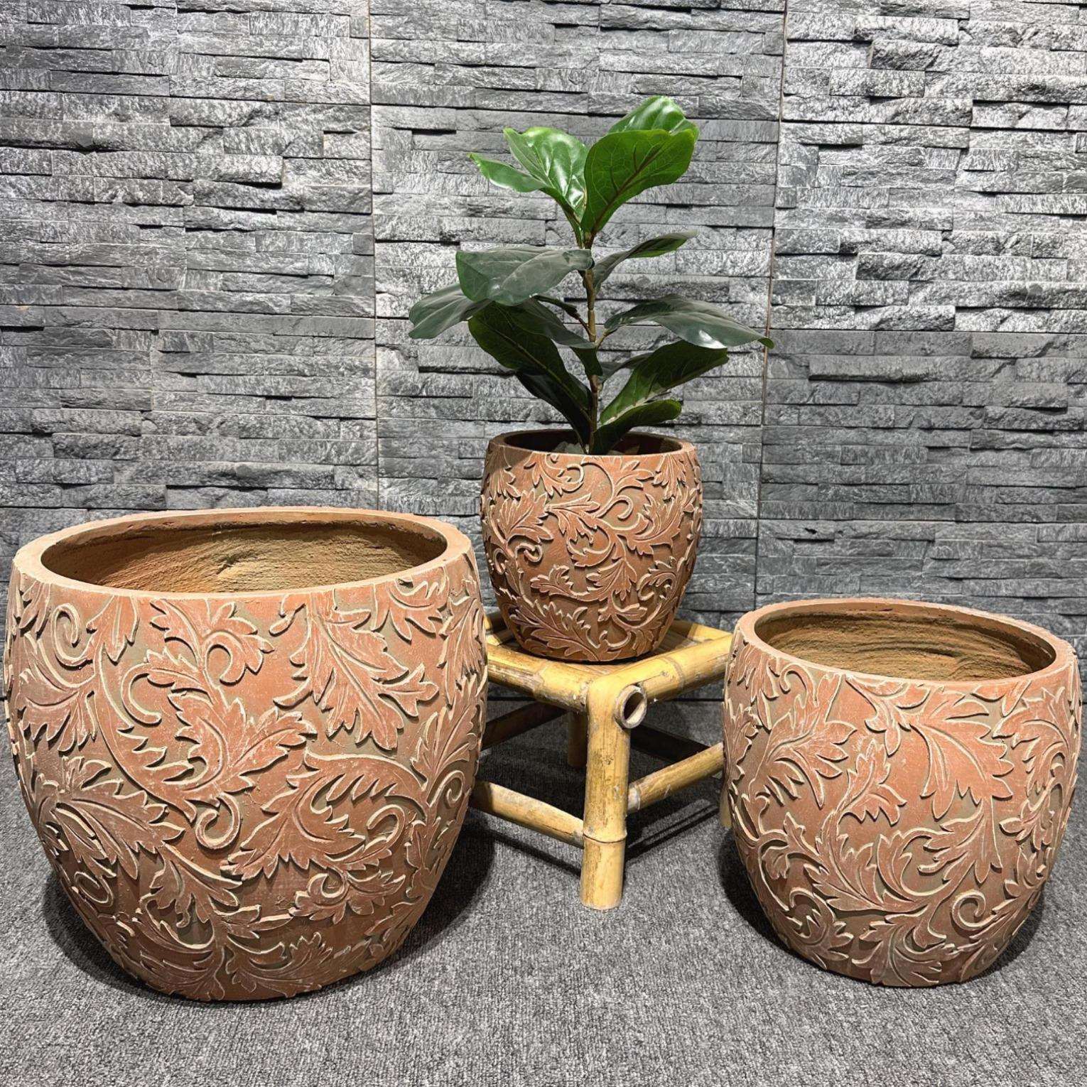 水泥花盆大口径藤花浮雕绿萝虎皮兰庭院绿植办公室落地创意盆景