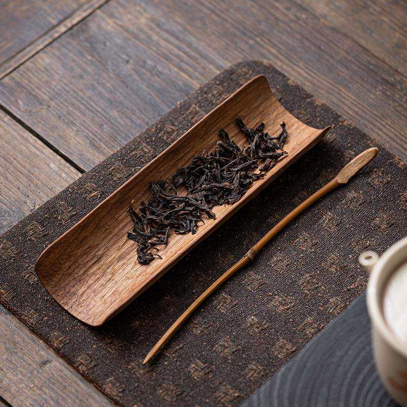 新中式黑胡桃木茶则茶拨两件套实木赏茶器茶荷茶道六君子茶扒茶勺