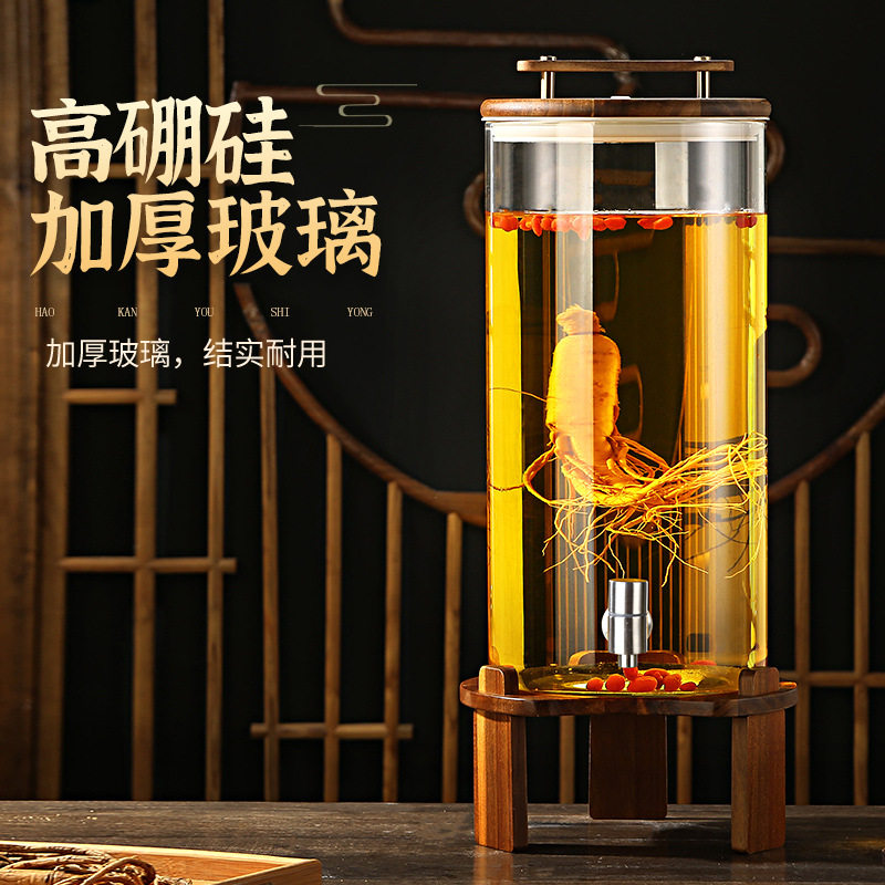 大容量高硼硅泡酒玻璃瓶加厚带龙头人参专用泡酒瓶家用泡酒器20斤