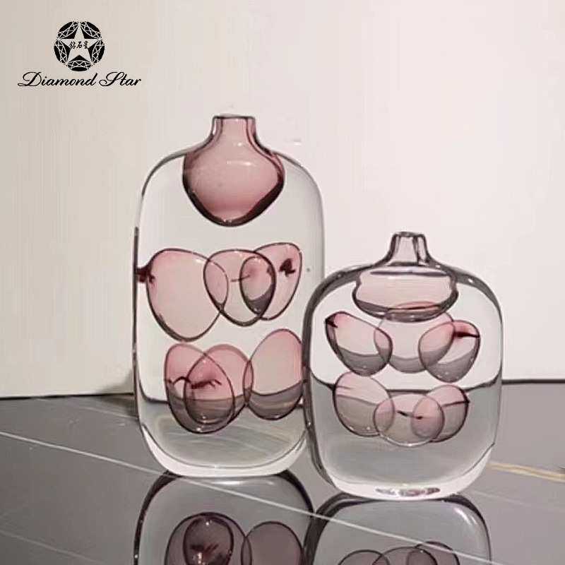 钻石星轻奢水晶玻璃花瓶摆件创意家居高档软装饰品手工吹制艺术品