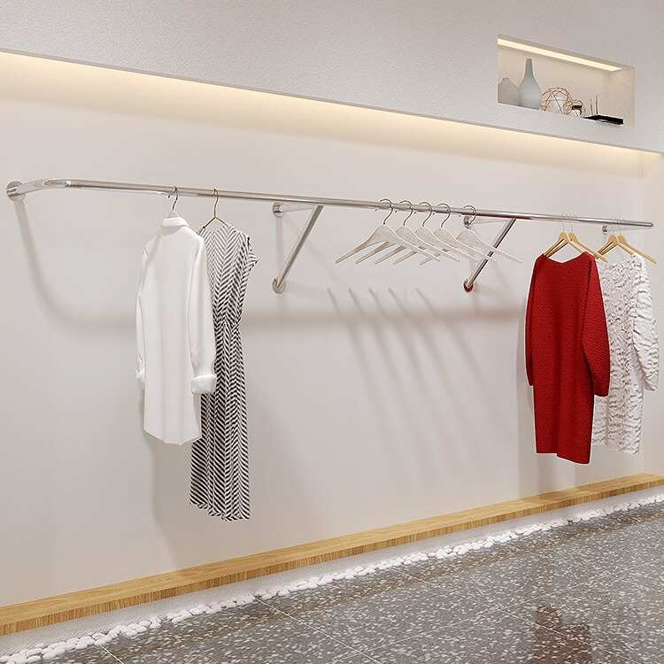 服装店展示架上墙衣架不锈钢正挂橱窗侧挂架童装店专用女装店货架