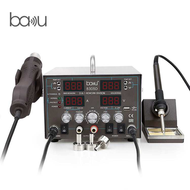 巴酷BA-8305D四数显热风枪电烙铁3合1拆焊台手机电焊台维修工具