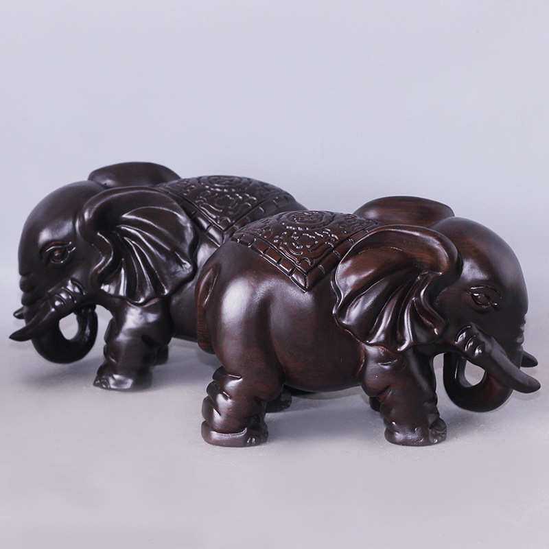 雲缘 非洲黑檀木雕刻工艺礼品 家居摆件 福大象一对厂家供应