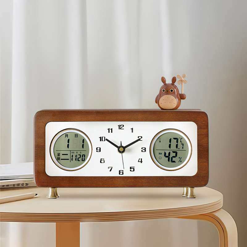 2025新款实木静音家用客厅台钟闹钟现代简约时尚座钟万年历小座钟