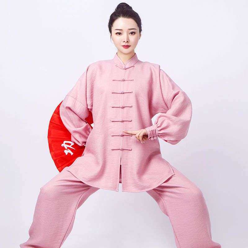 棉麻太极服女春秋加厚太极练功服男中老年高档武术服装太极拳套装