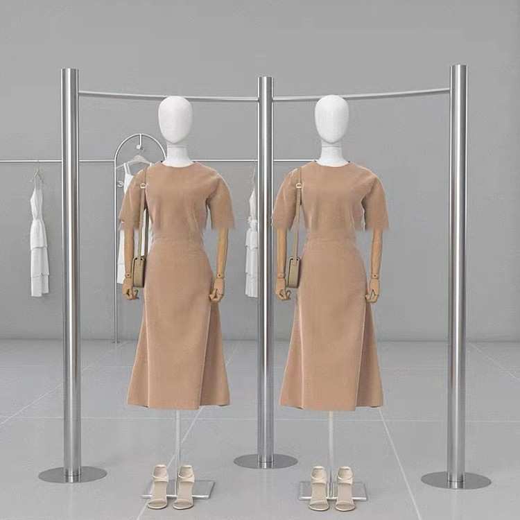 服装店展示架不锈钢中岛落地式货架弧形半圆形S形环形女装挂衣架