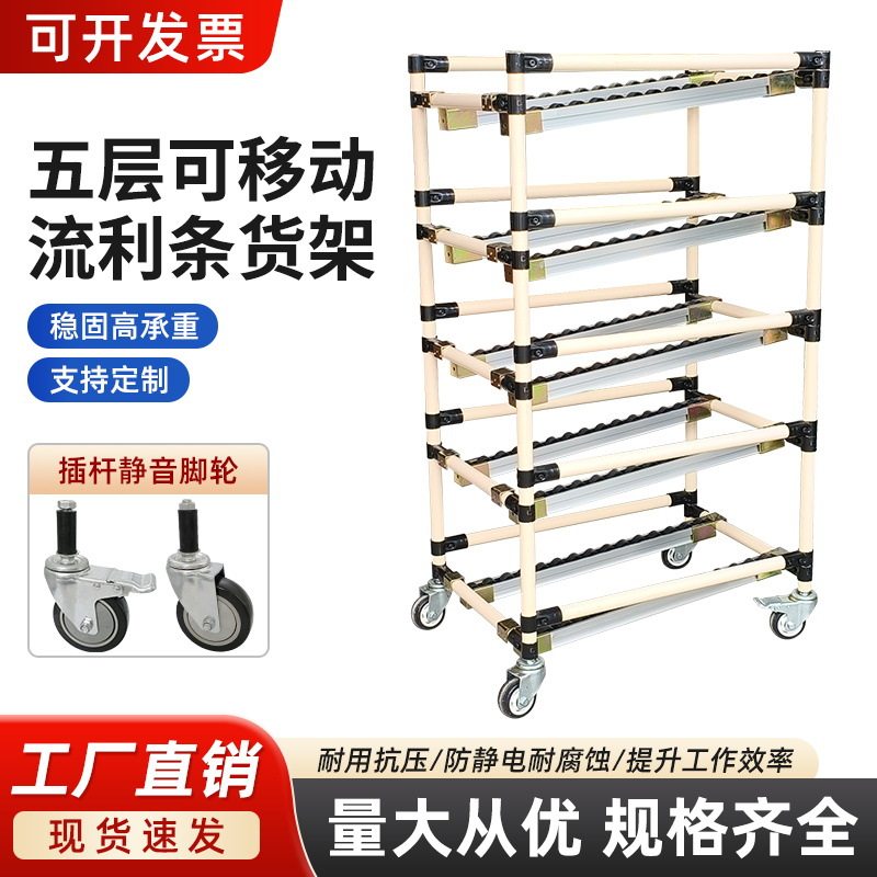 厂家直销精益管货架移动线棒流利条周转架先进先出滑轨滚轮置物架