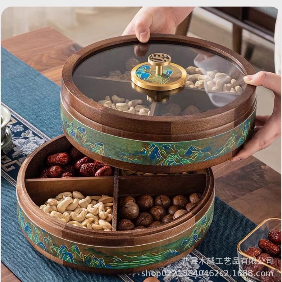 新中式实木干果盒复古简约设计环保木质多功能收纳盒茶叶零食木盒