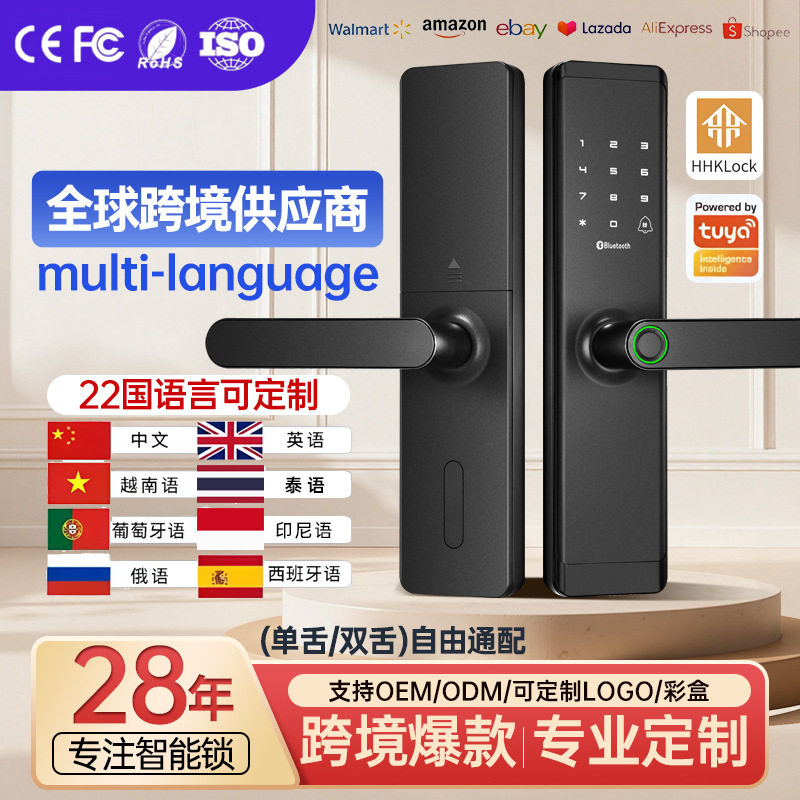 智能锁指纹锁批发TUYA智能门锁木门智能锁家用公寓民宿密码锁批发