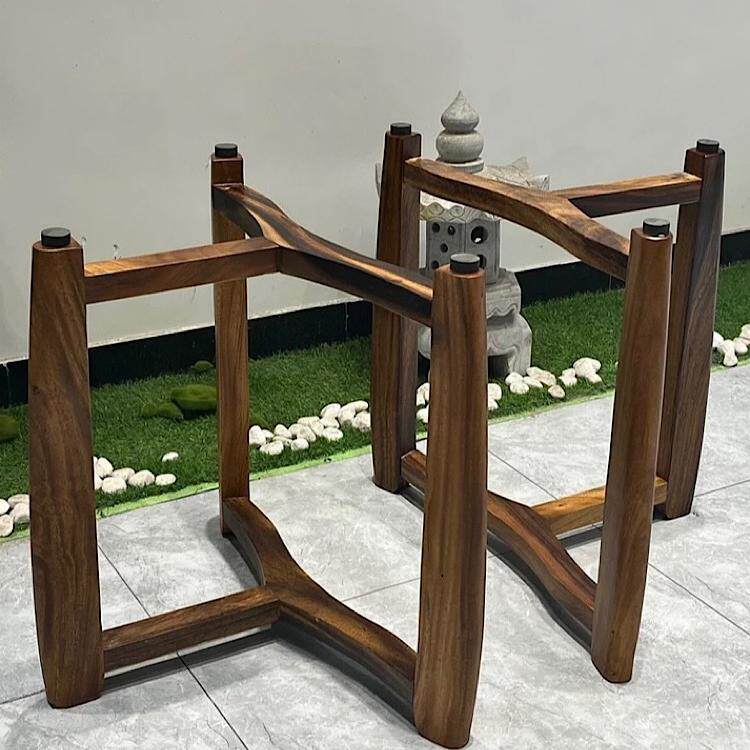 胡桃木大板三脚支架桌脚原木奥坎工支架中式茶桌支架实木大板脚架