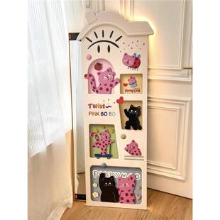 多巴胺全身镜暗藏隐形推拉门奶油风穿搭衣服拍照镜子玄关装饰壁画