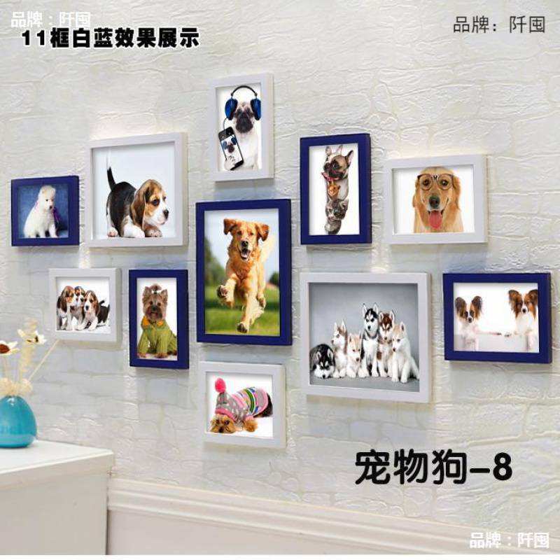 。宠物店装饰画 狗狗挂画 个性小狗照片墙壁画墙画组合相框相框墙