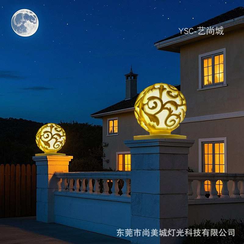 中东庭院柱头灯酒店别墅花园庭院户内外人造砂岩镂空装饰石灯