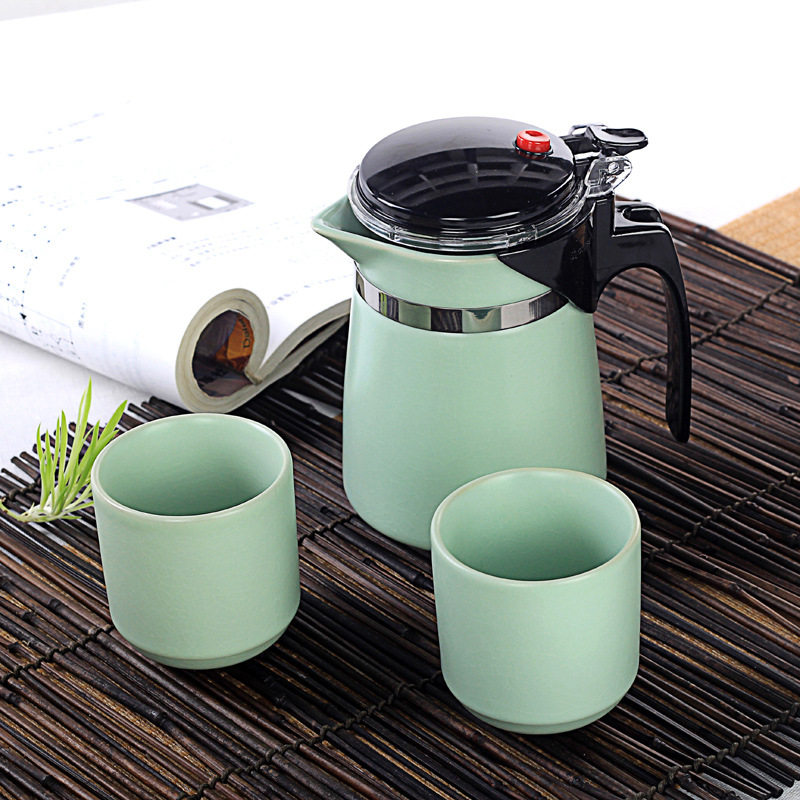 联纵汝瓷飘逸杯茶具套装仿宋汝窑茶具一壶二杯易泡壶套组