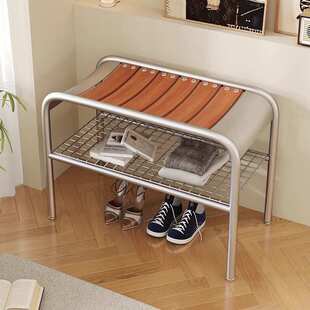 现代简约风多功能换鞋凳高级入户鞋柜铁艺材质不锈钢色坐式设计