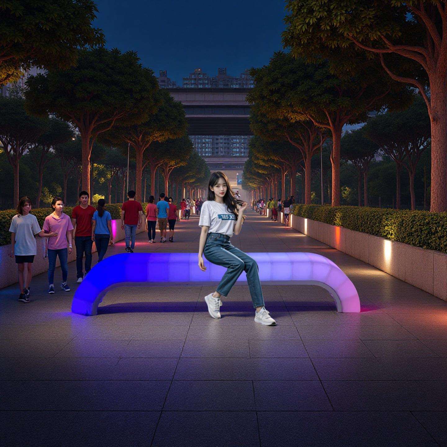 脉冲互动公共座椅 广场商场花园LED发光触控体感公园长椅户外防水