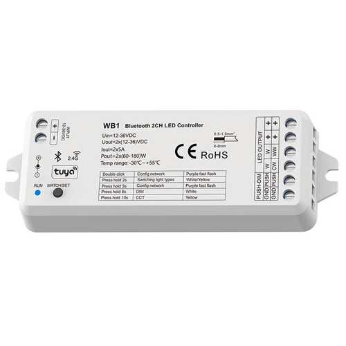 WB1 TUYA蓝?&RF2路?于控制单?或?温LED灯带开关渐变LED控制器