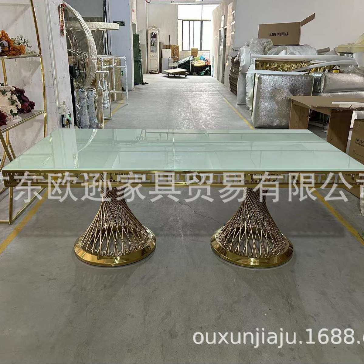 不锈钢小蛮腰餐桌玻璃面板酒店家具婚庆装饰