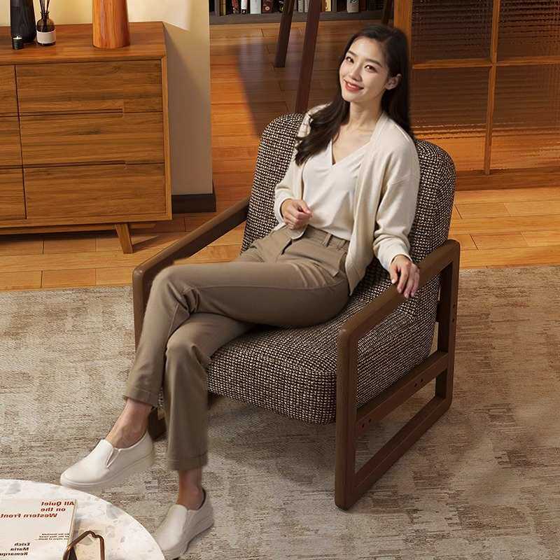 亚马逊 沙发椅家用客厅卧室单人复古实木休闲椅轻奢高级咖啡椅