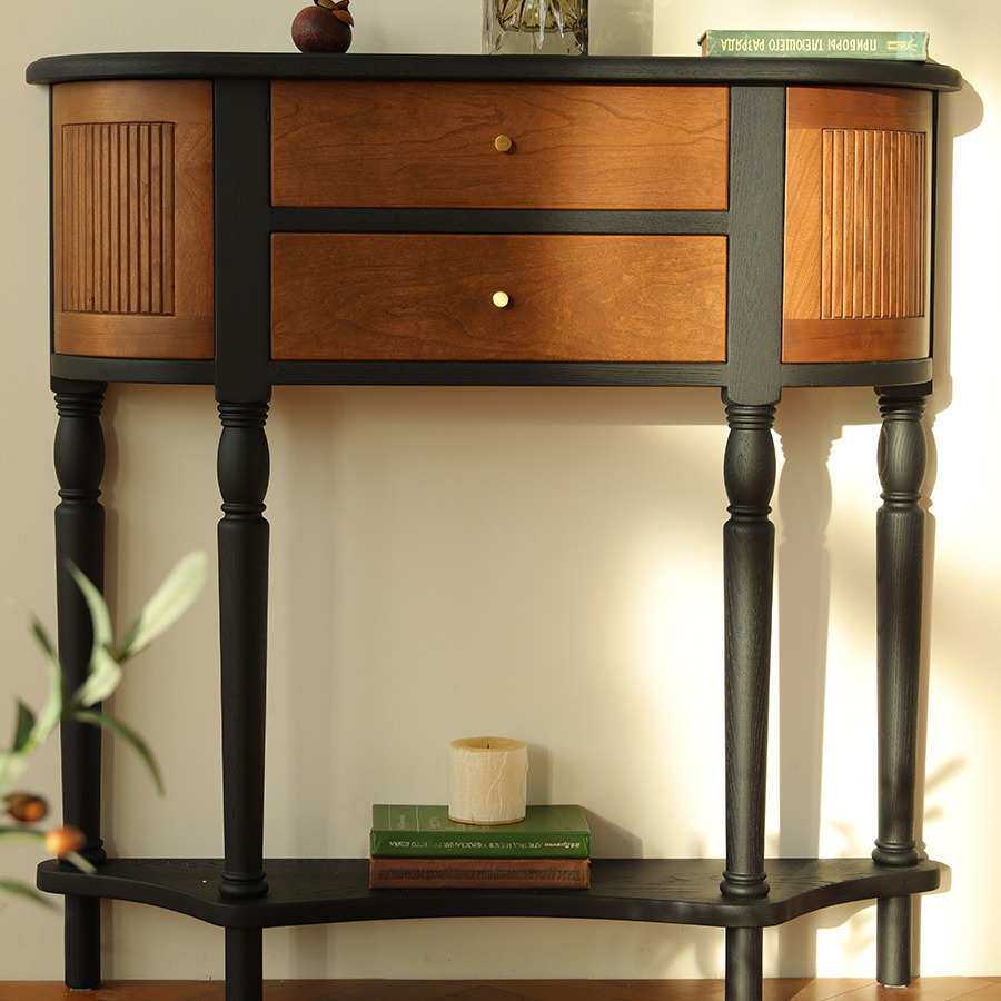 美式实木玄关柜法式复古靠墙小边柜客厅简约装饰柜展示柜玄关案台