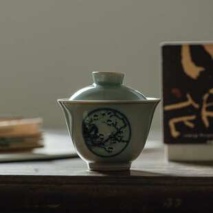 无落 手绘开窗寒梅盖碗纯手工泡茶碗茶杯功夫茶具套装薄胎釉下彩