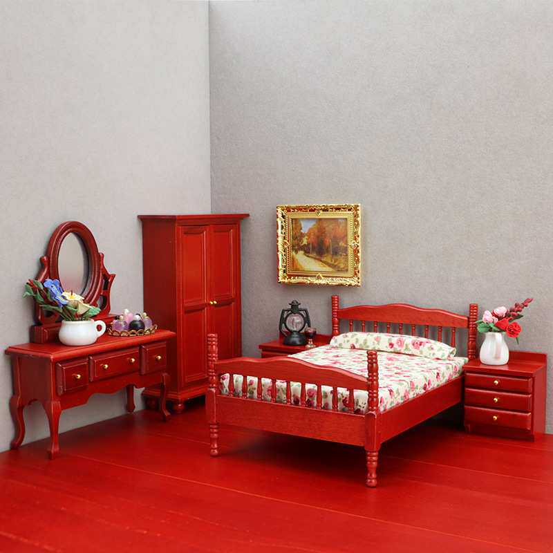 1:12娃娃屋dollhouse迷你家具模型微缩卧室套装微场景床梳妆台柜