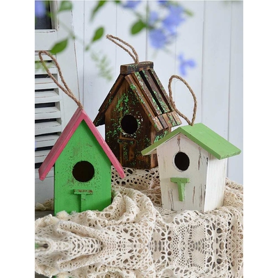 Garden Birdhouse Little Cottage Rustic Old Wood Bird Nest Bi