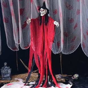 跨境万圣节装饰品电动骷髅挂鬼声控发光发声鬼屋密室场景布置道具
