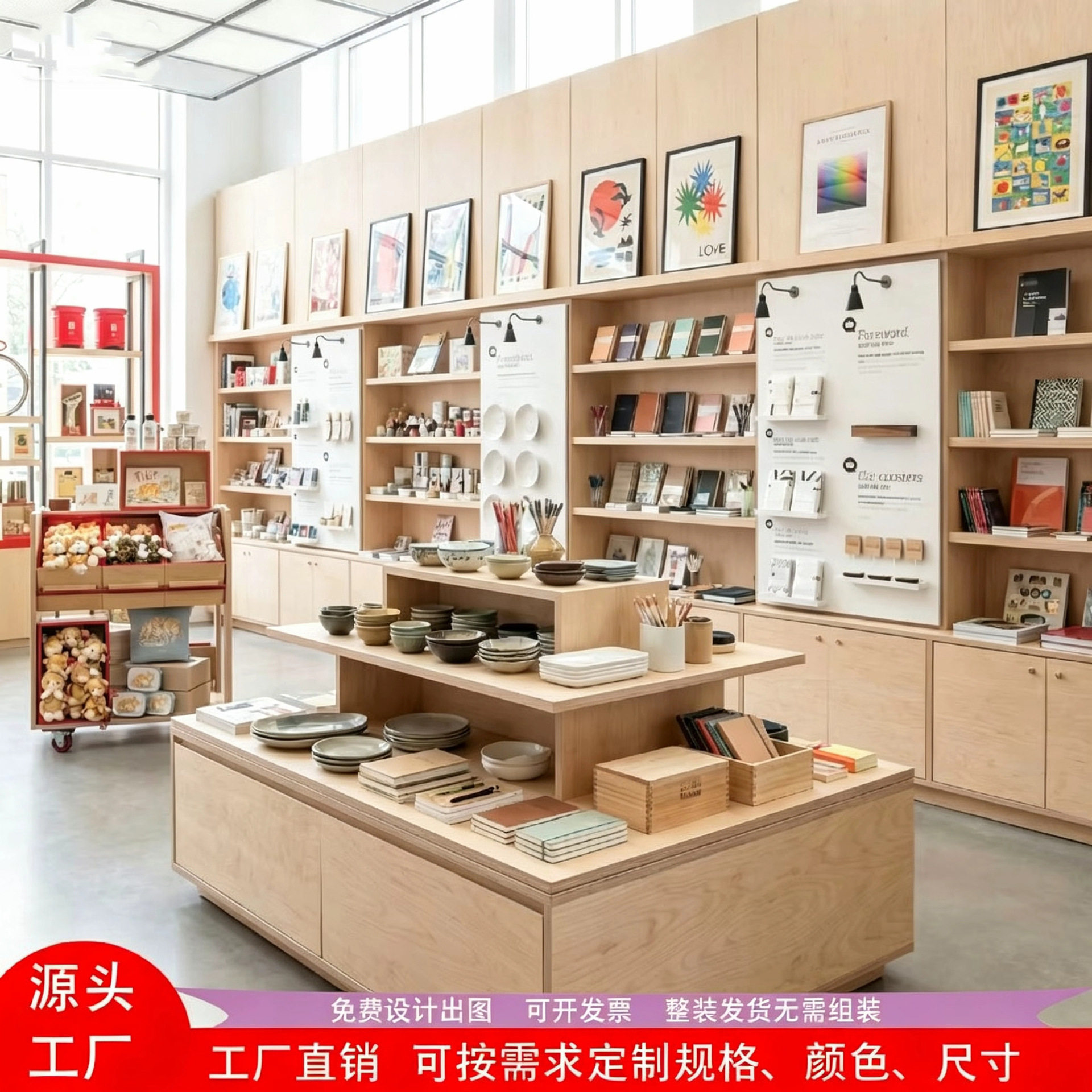 原木风茶叶文创展示柜商场商用中岛柜茶叶陈列柜文玩礼品展示柜