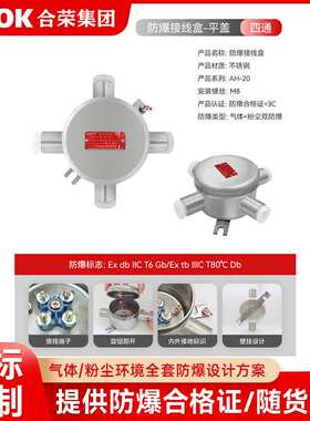 防爆接线盒304不锈钢/隔爆接线盒平盖M25*1.5直通三通四通IIIC6分