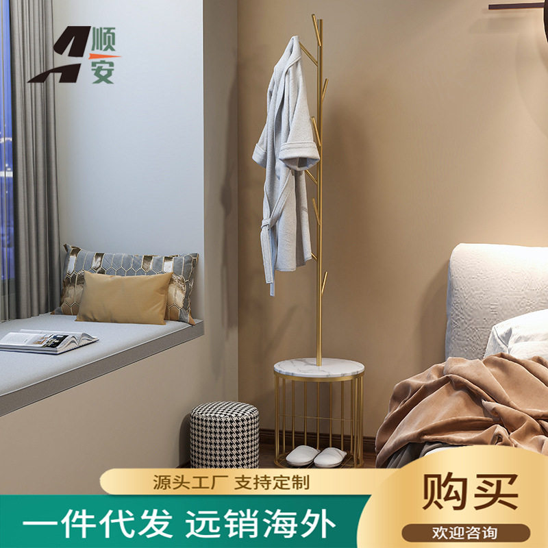 北欧大理石金属轻奢落地衣帽架圆形底座树枝鞋子服装衣帽架